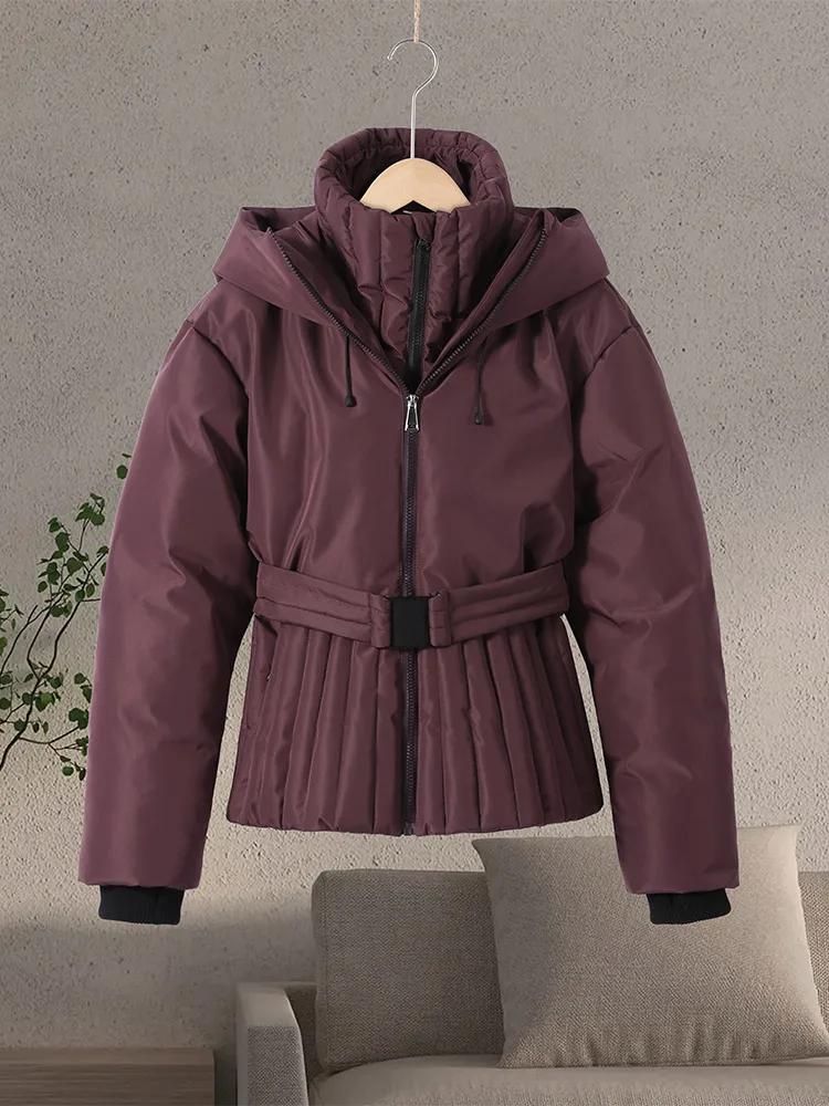 Manteau bouffant en coton verni brillant à capuche pour femme, mode manches longues, vêtements d'extérieur matelassés Chic, veste d'hiver 2025