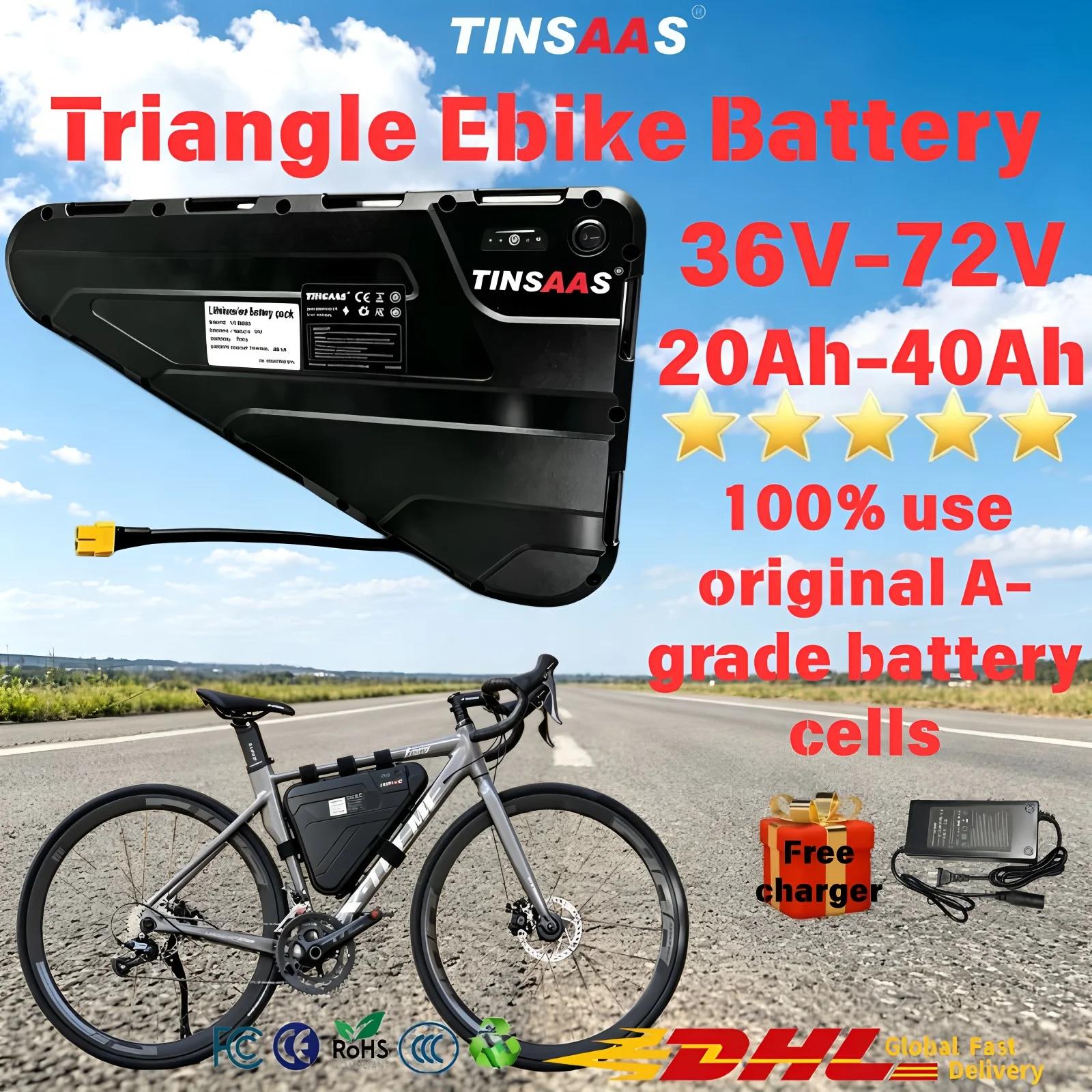 Batterie triangulaire pour vélo électrique 36V 48V 52V 60V 72V, cellules 21700, adaptée au cyclisme longue distance, pour moteurs de 250W à 3000W