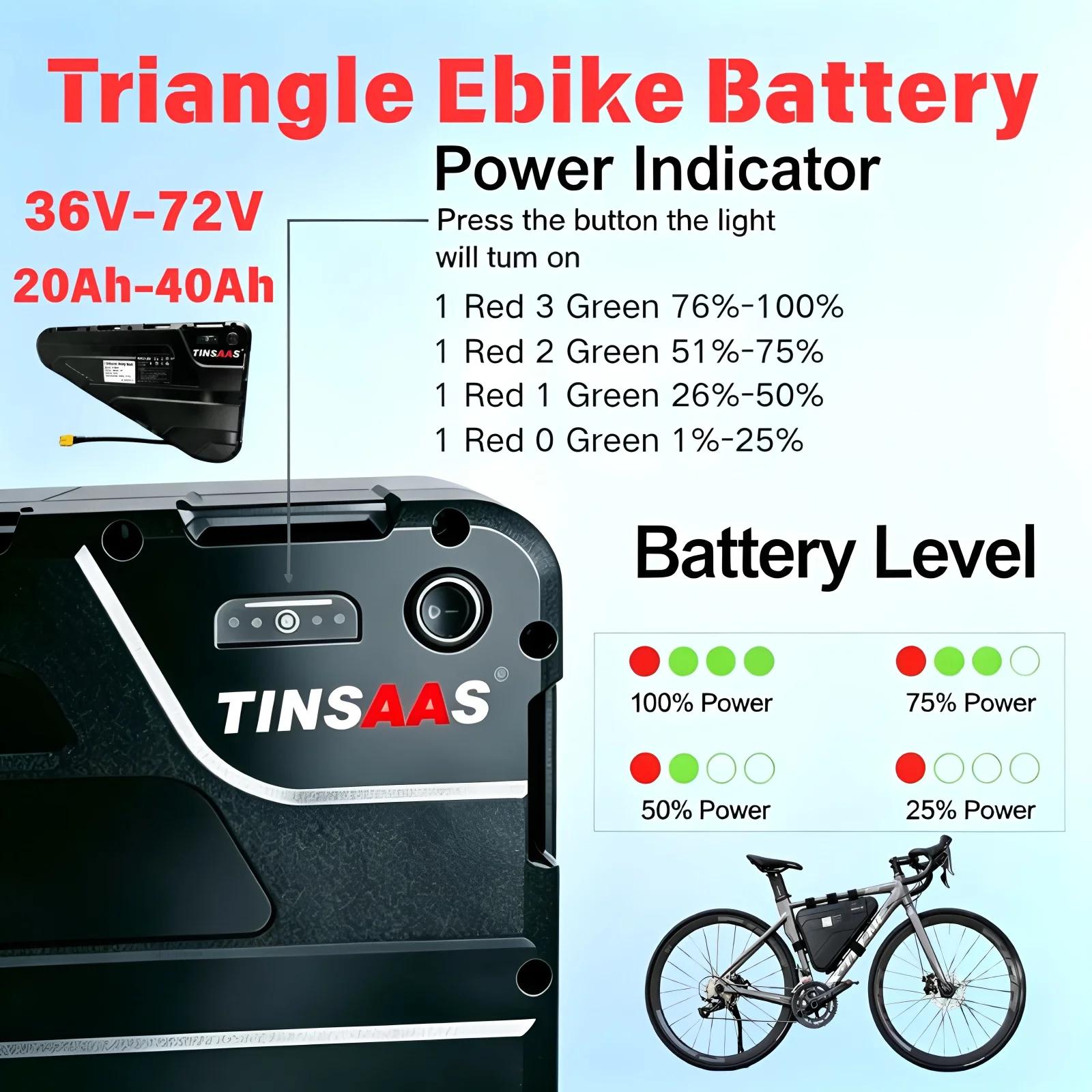 Batterie triangulaire pour vélo électrique 21700, cellules 36V 48V 52V 60V 72V, adaptée au cyclisme longue distance, pour moteurs 250W-3000W