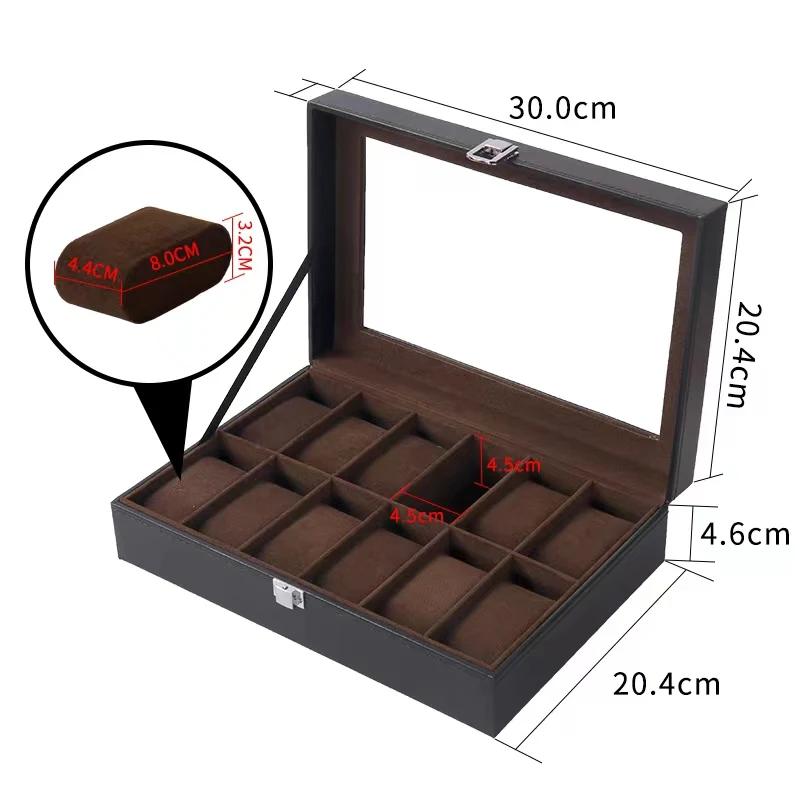 Boîte de montre avec grand couvercle en verre, boîte de montre, 12, 10, 6 emplacements, oreillers perfecWatch, cadeau d'évaluation pour les proches