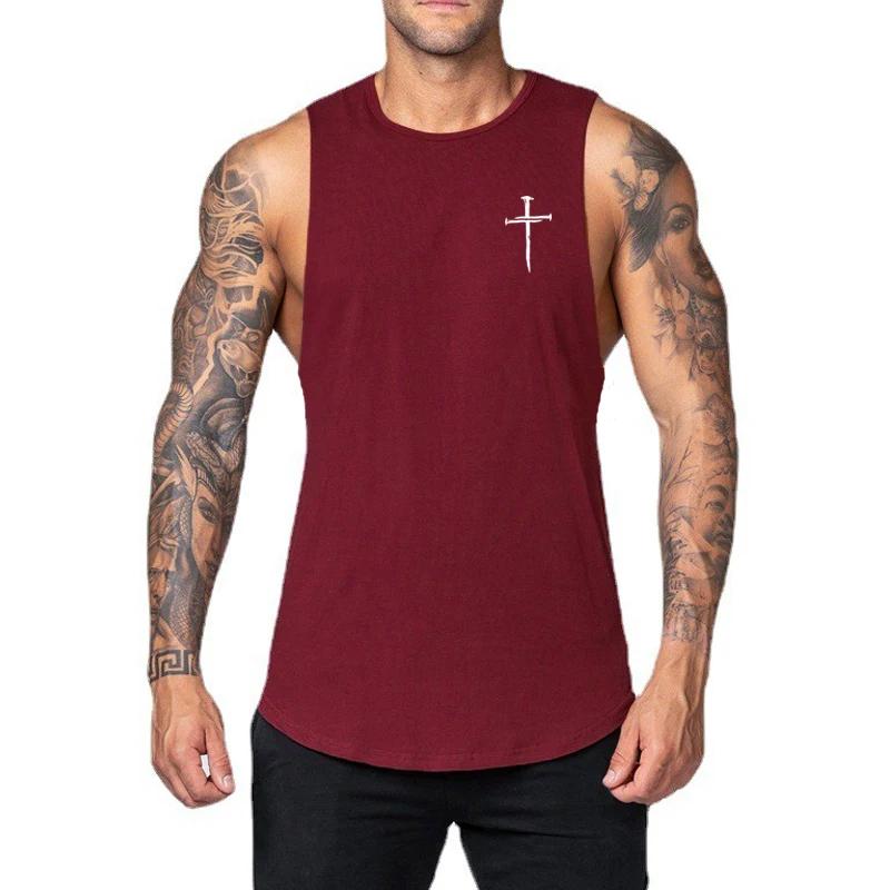 Vêtements de sport personnalisés imprimés croisés pour hommes, chemise sans manches pour entraînement musculaire, débardeur de musculation en coton, débardeur de Fitness