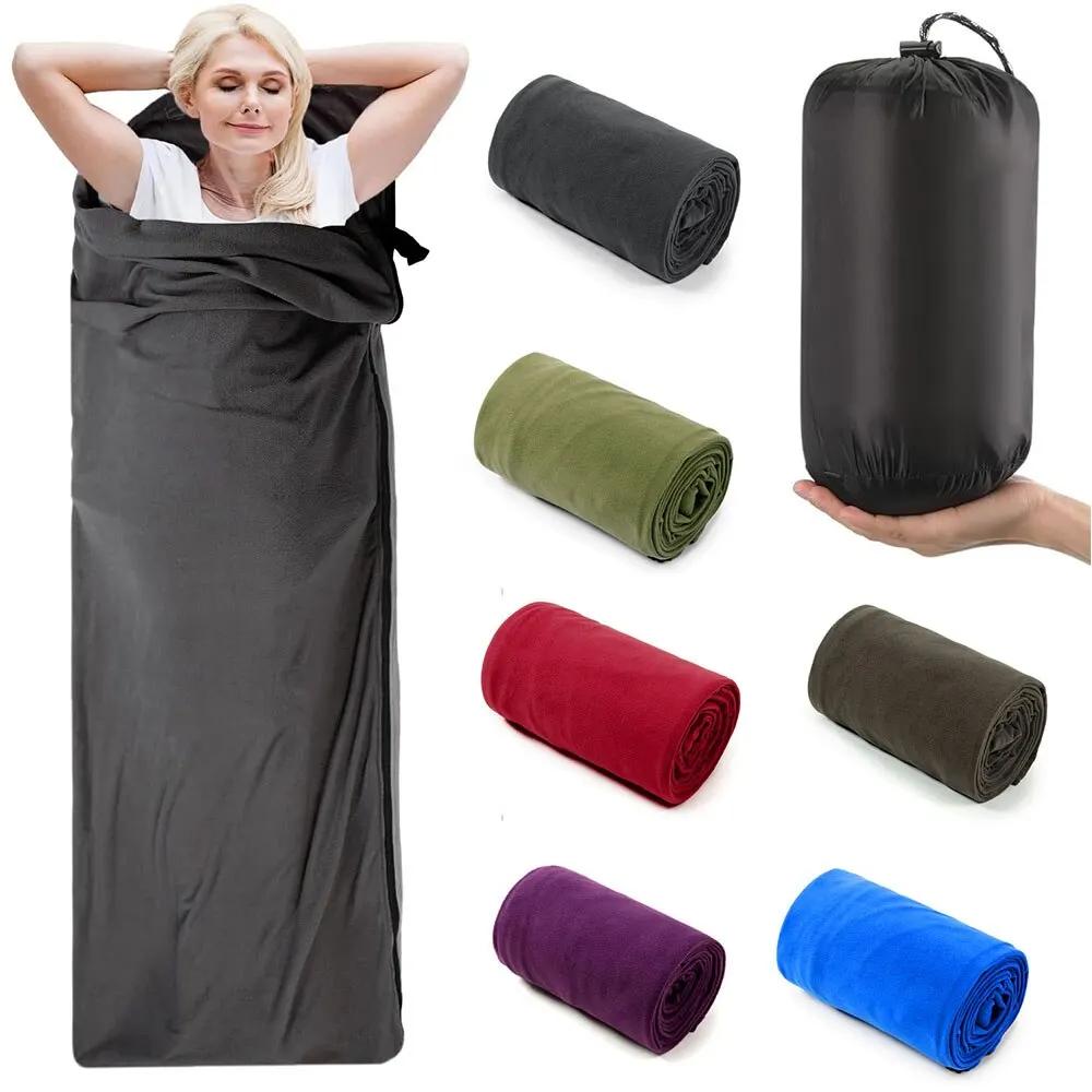 Smile-Sac de couchage portable ultra léger, draps de voyage polaire pour adultes, tente de camping en plein air, lit chaud, doublure de sac de couchage