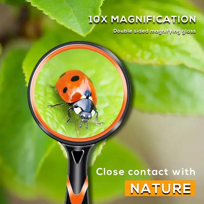 Loupe à main 10x pour enfants et personnes âgées, loupe de lecture d'exploration, lentille grossissa