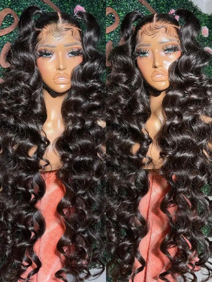 Perruque Lace Front Wig sans colle brésilienne naturelle-At, cheveux ondulés, 13x6, HD, deep water,