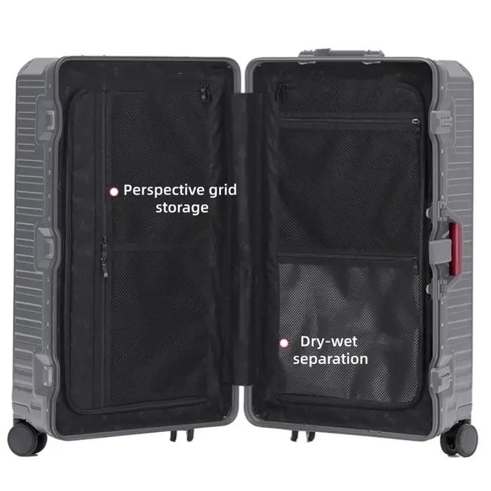 Valise de grande capacité 20/24/26/28/30 pouces, cadre en alliage d'aluminium avec roues pivotantes,