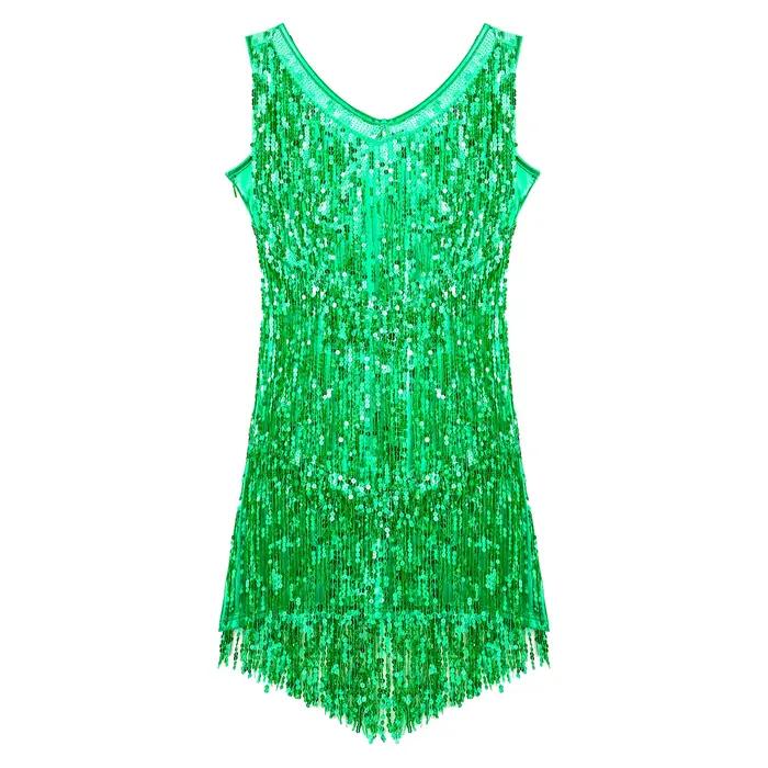 Robe de phtaline col V femme - Costume danse Cha Cha latine samba tango paillettes glands