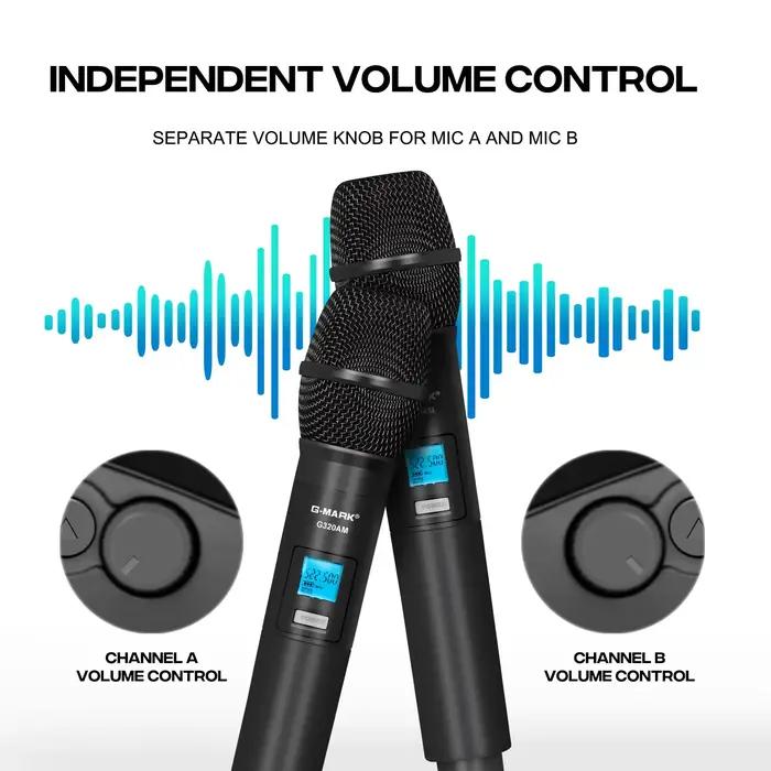Sans fil Microphone G-MARK G320AM Professionnel UHF 2 Canaux Karaoké Mic De Poche Automatique Fréque