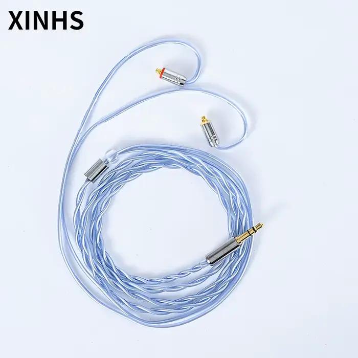 Câble d'écouteurs HIFI plaqué argent en cuivre monocristallin bleu à 2 brins XINHS