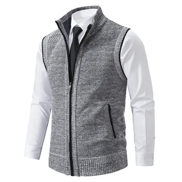Pull tricoté sans manches pour hommes, Cardigan avec fermeture éclair, gilet décontracté, veste chau