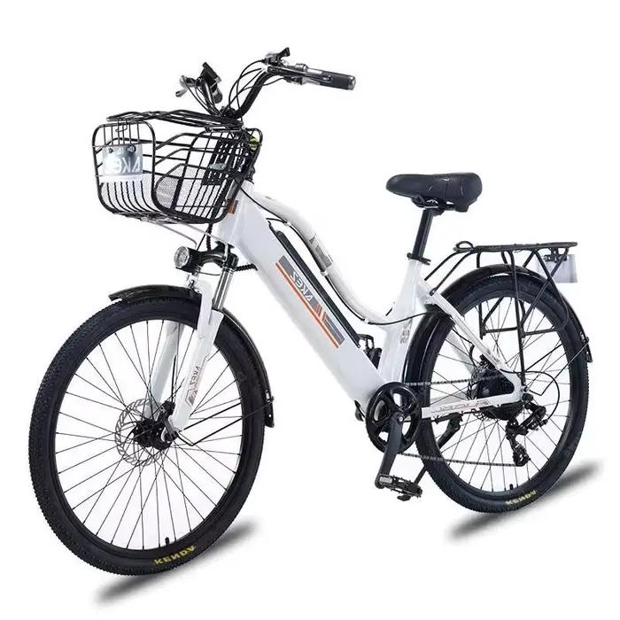 Vélo électrique 2 places 26 pouces 350W avec panier et amortisseur pour déplacements quotidiens en ville avec enfants ou conjoints