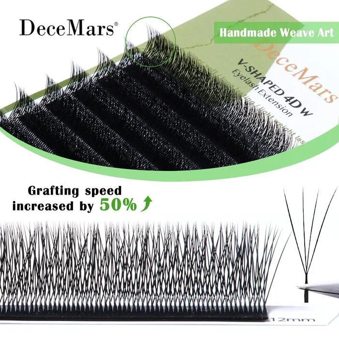 DeceMars extensions de cils 4D en forme de V noir mat 12 rangées/plateau pour le maquillage