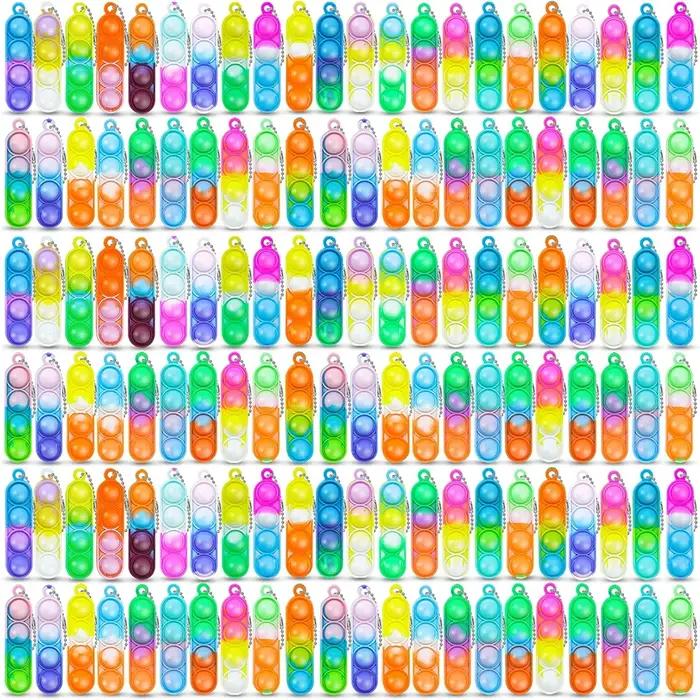 30 pièces Mini Pop porte-clés Fidget jouets Push Pop en vrac porte-clés faveurs de fête pour enfants