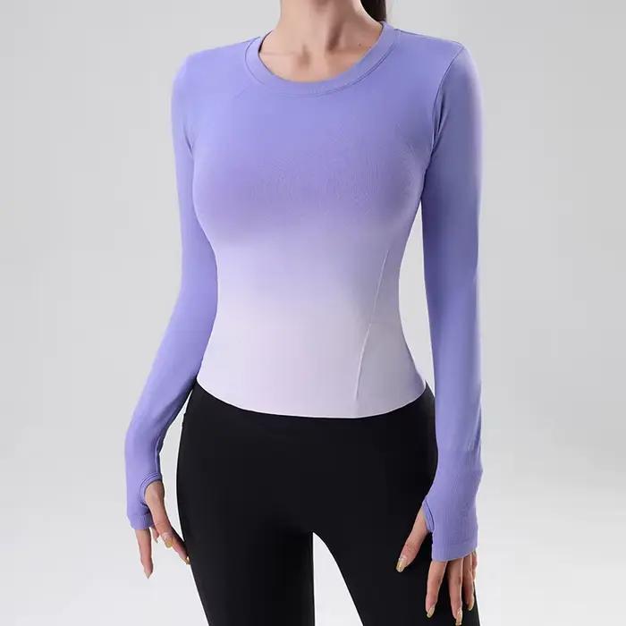 Haut manches longues femme yoga teinture suspendue - T-shirt course sport fitness et gymnastique