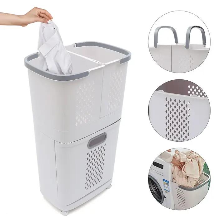 Mir à linge à 3 niveaux, support pour vêtements sales, panier de rangement pour lavage, chariot de r