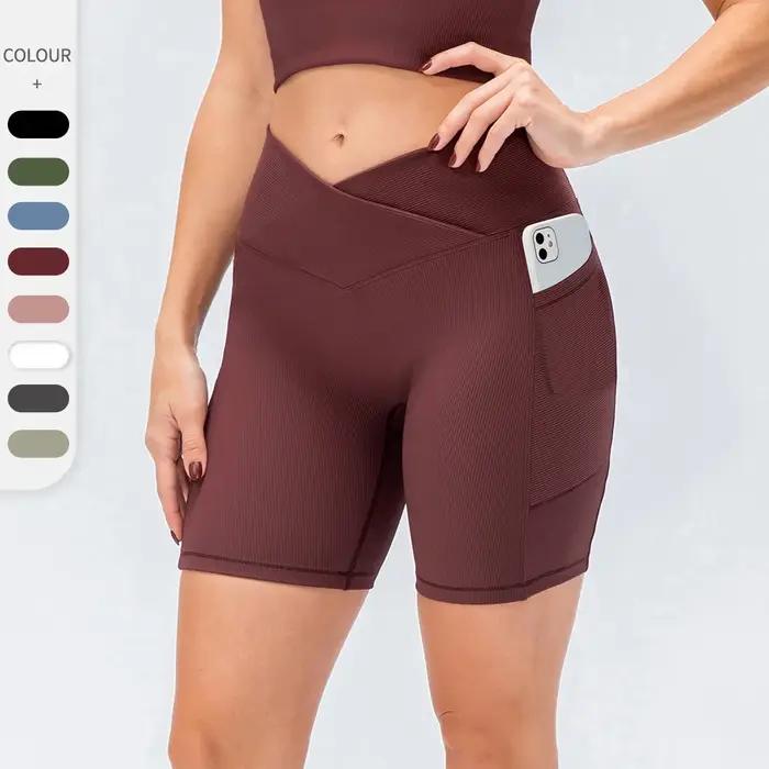 Shorts de yoga taille haute pour femmes avec poches, effet push-up, ajustés pour le fitness et la co