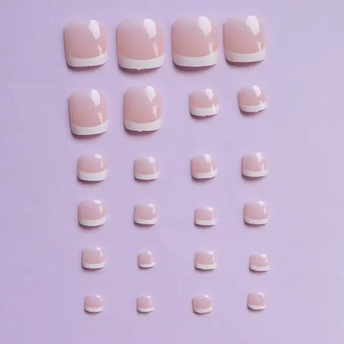 24 pièces ongles d'orteil courts carrés roses faux ongles d'orteil presse sur les ongles d'orteil fa