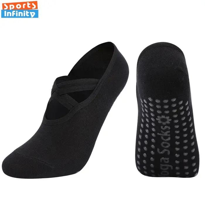 Chaussettes yoga femmes bretelles croisées dos nu - Antidérapantes professionnelles Pilates et ballet