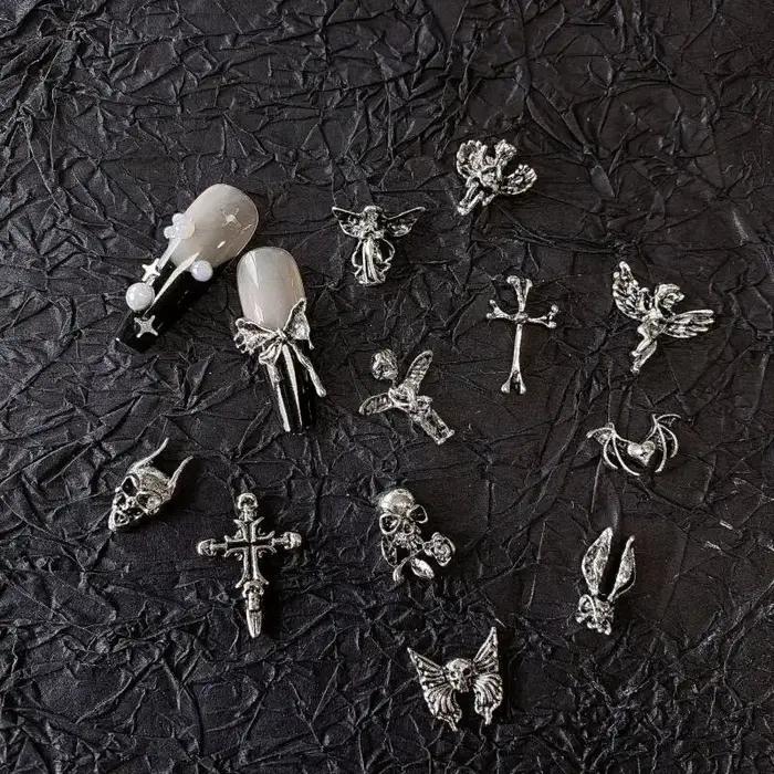 Breloques gothiques pour Nail Art, Style Punk, alliage d'argent Antique, accessoires de croix cathol