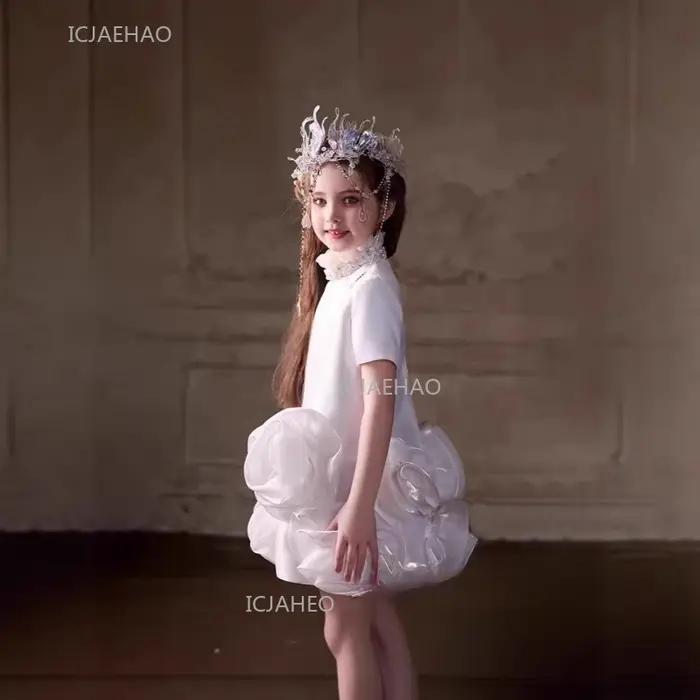 Robe de soirée blanche pour enfants, filles, princesse, pour récital de piano, robe de cérémonie, te