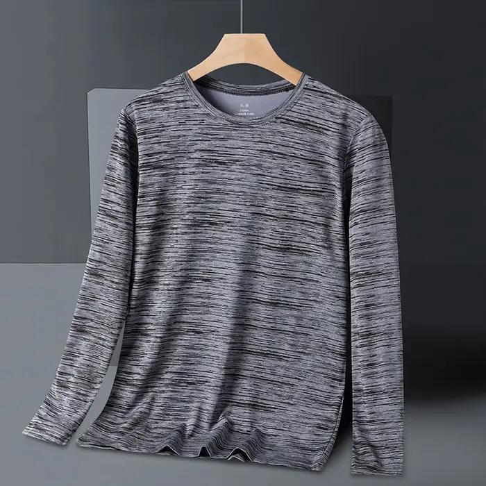 T-shirt d'été pour homme à manches longues, séchage rapide, en soie glacée, haute élasticité, grande