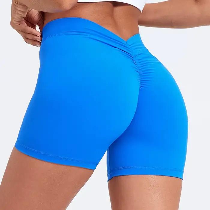 Short yoga femme dos V taille haute - Pantalon fitness moulant nylon levage hanches sexy