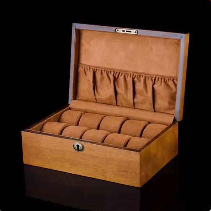 Boîte de Montre en Bois Luxe Organisateur Compartiments Fermés Support Cadeau Occasions Spéciales Collectionneurs Montres Elégante Sécurité Protection