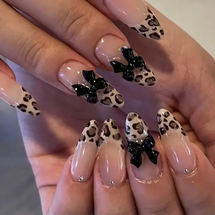 10 pièces ongles en amande, faux ongles de taille moyenne, faux ongles pointus français imprimé léop