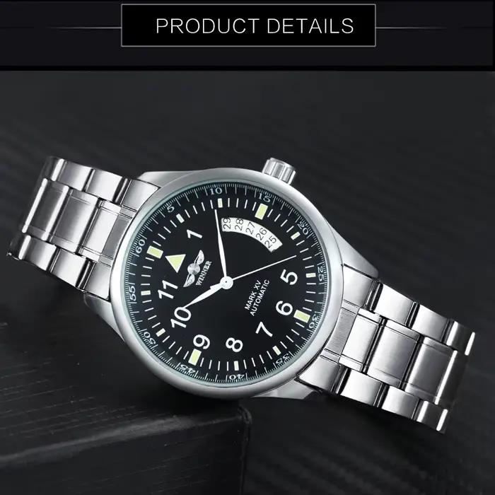 Montre automatique WINNER pour homme, fenêtre de calendrier, cadran noir tendance, bracelet en cuir
