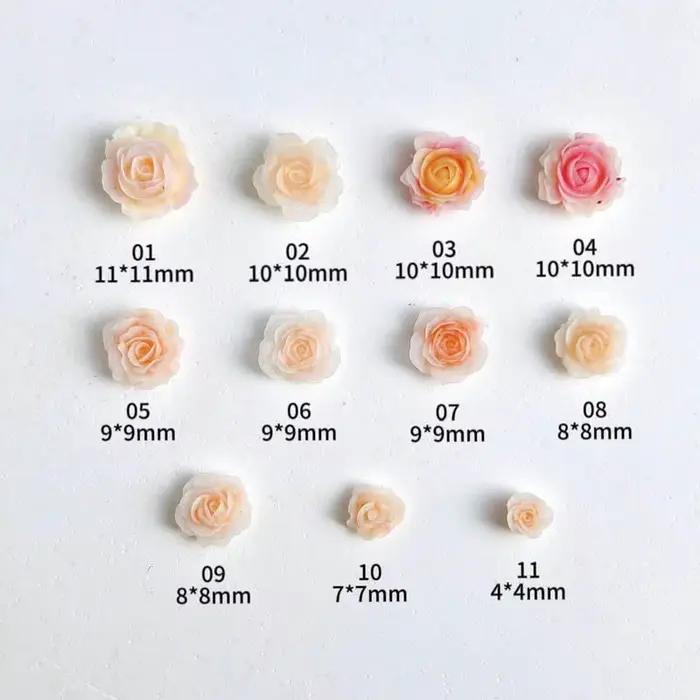 Double couleur Rose pivoine Nail Art décoration 3D lumineux petits boutons de fleurs fraîches breloq