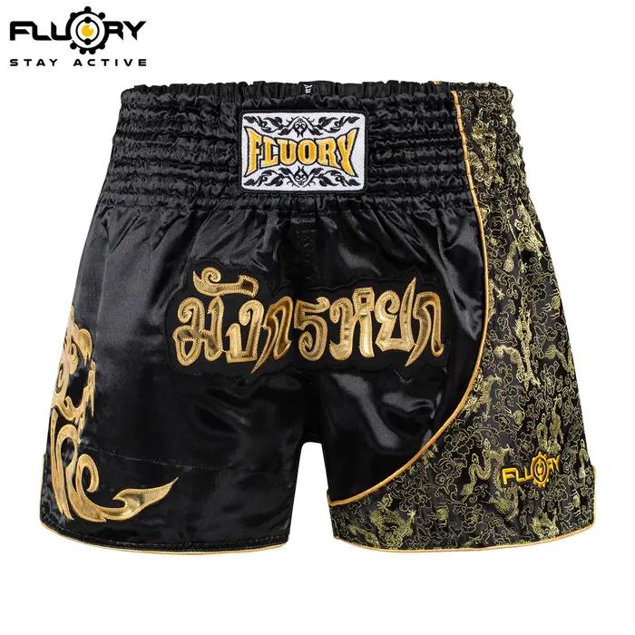 Short de combat imprimé fluoré, short de boxe, patchs brodés, short Muay Thai