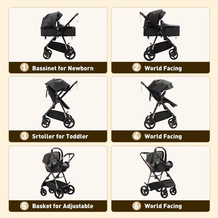 Poussette bébé 3 en 1 landau Portable luxueux voyage landau haute paysage nouveau-né bébé poussette