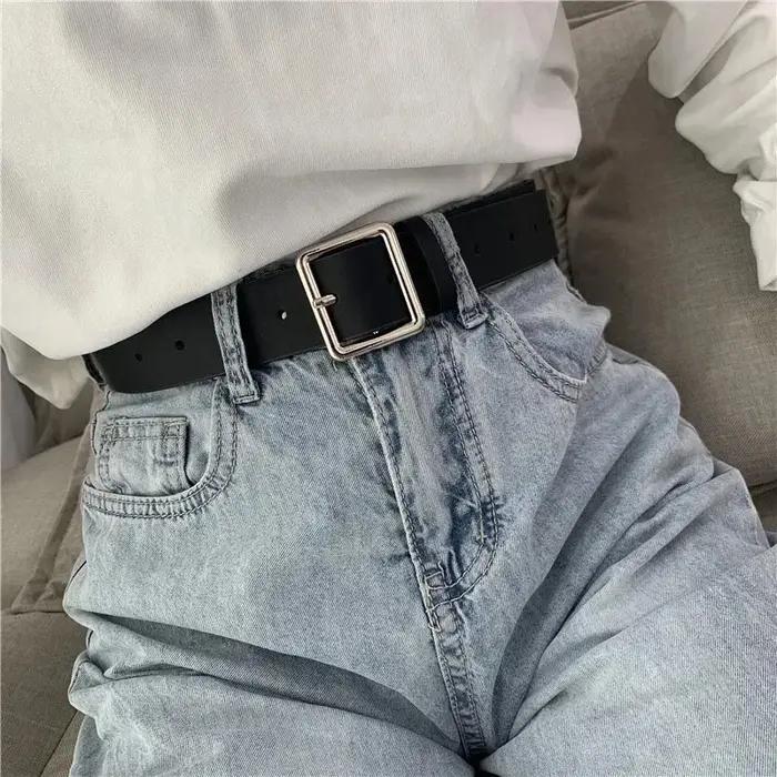 Ceinture en cuir Pu souple pour femmes, boucle carrée, boucle ardillon, jean noir, Chic, marque de l