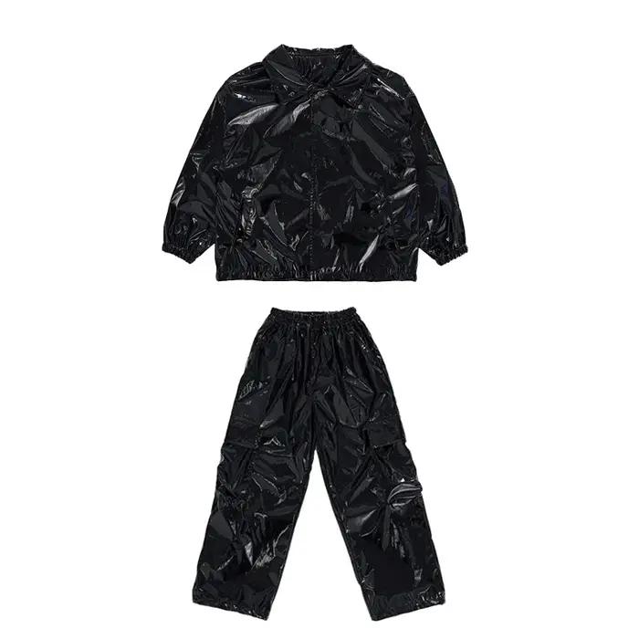 Ensembles veste et pantalon en cuir brillant pour enfants, vêtements de performance de danse sur scè