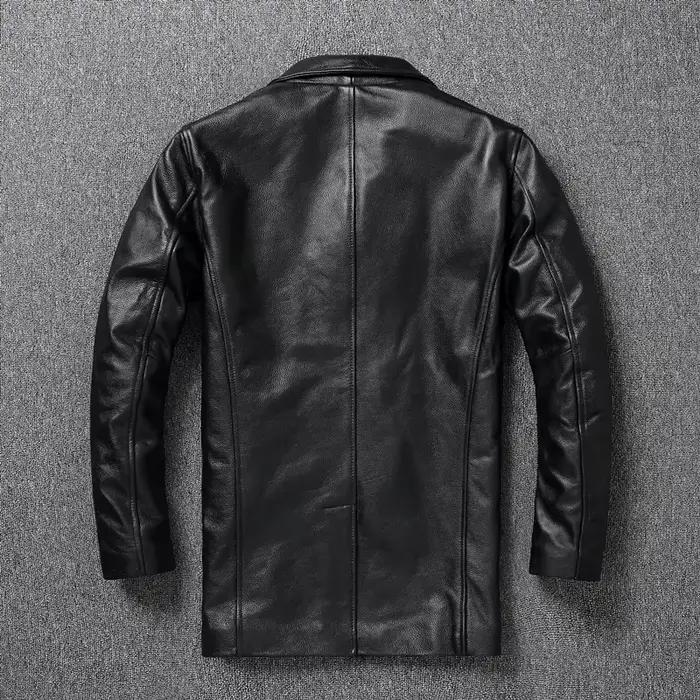 LNY Shop Top-Veste en cuir véritable pour homme, manteau d'affaires long en cuir de cercle noir, par