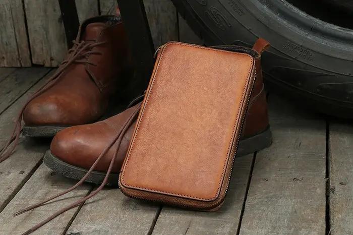 Vintage en cuir véritable portefeuille hommes en cuir long portefeuille hommes sac à main pochette m