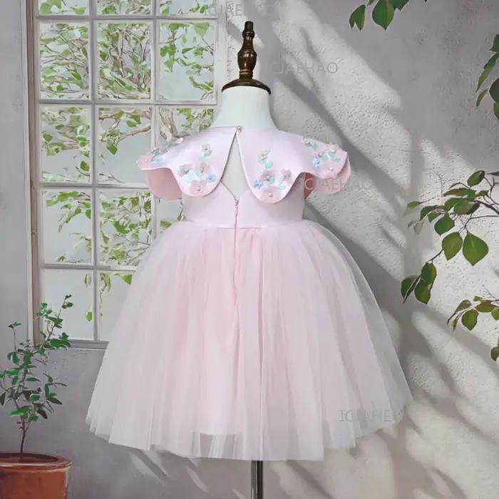 Robe de Cérémonie Enfant 2026, Costume Tutu d'Anniversaire pour Bébé Fille avec Cape Appliquée, Robe