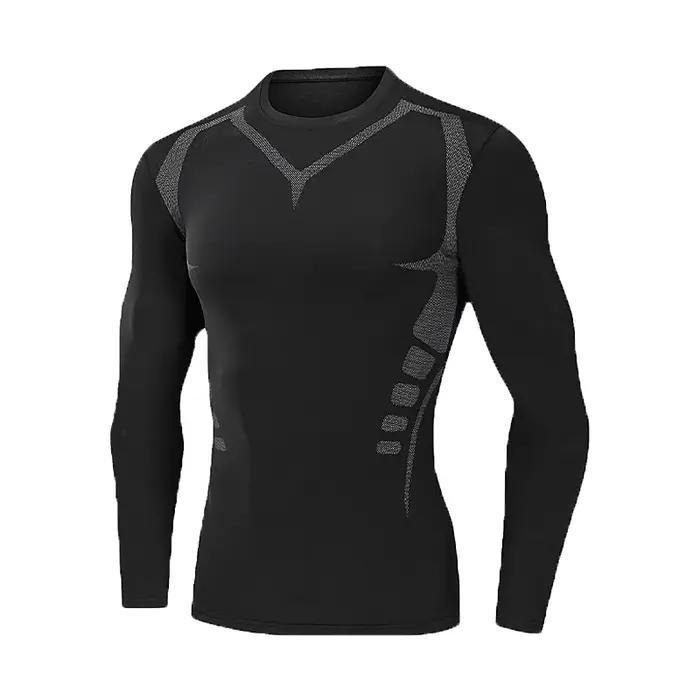 Haut de sport moulant à manches longues pour homme, fin, à séchage rapide, très élastique, adapté au