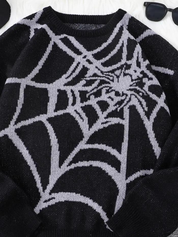 Nouveau populaire automne et hiver toile d'araignée Jacquard motif pull pull décontracté col rond tr