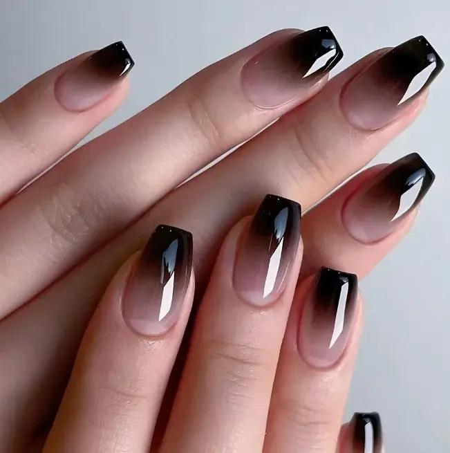 Patch de manucure longue mia nickel é noir, adhésif réutilisable, fausse amande N64.souhaits On Stil
