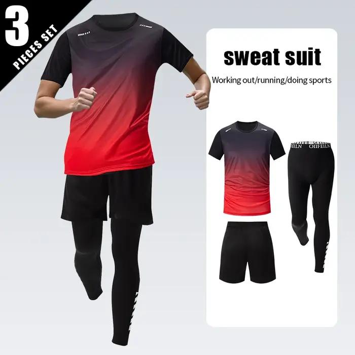Combinaison de sport dégradée pour hommes, 3 pièces, séchage rapide, loisirs, sport, course à pied,