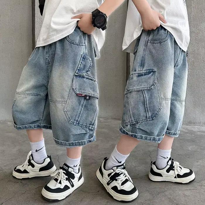 UNITIM – short d'été en coton pour garçons, avec imprimé lettres, short en jean élégant pour enfants