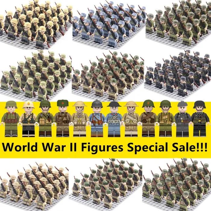 WW2 24 pièces/lot soldats militaires blocs de construction ensemble armes soviétique US UK chine Fra