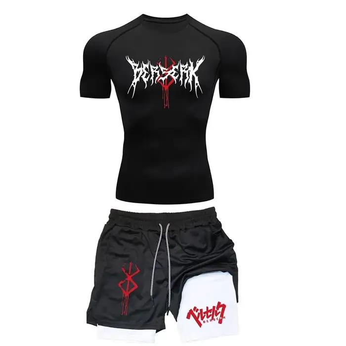 Anime Berserk ensemble de Compression hommes entraînement t-shirts de gymnastique respirant short de