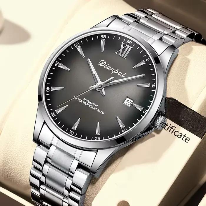Dianpai montre mécanique entièrement automatique pour hommes d'affaires Simple calendrier en acier i