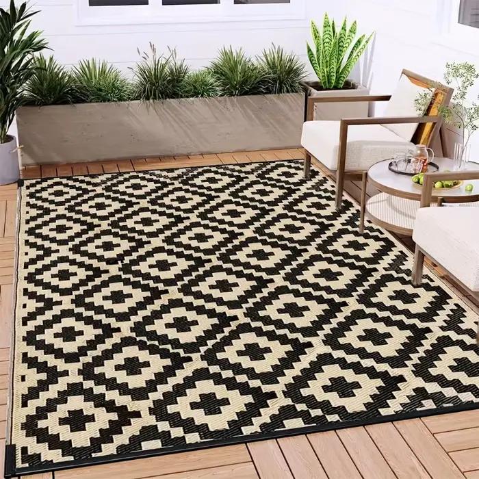Tapis de plage style bohème, imperméable et réversible, pour patio extérieur, balcon, terrasse, camping, siège, pique-nique, décoration de printemps pour la maison