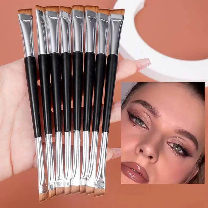 Brosse à sourcils professionnelle, Eyeliner, lame à tête plate coudée, pinceaux de maquillage pour C