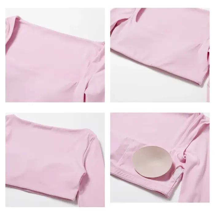 Haut de sport décontracté Hearuisavy pour femmes tissu technique séchage rapide col carré manches longues yoga fitness polyvalent occassions spéciales