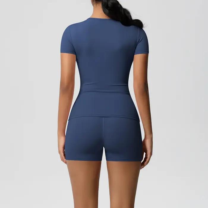 Ensemble de Leggings de gymnastique à séchage rapide, 2 pièces, manches courtes, respirant, extensib