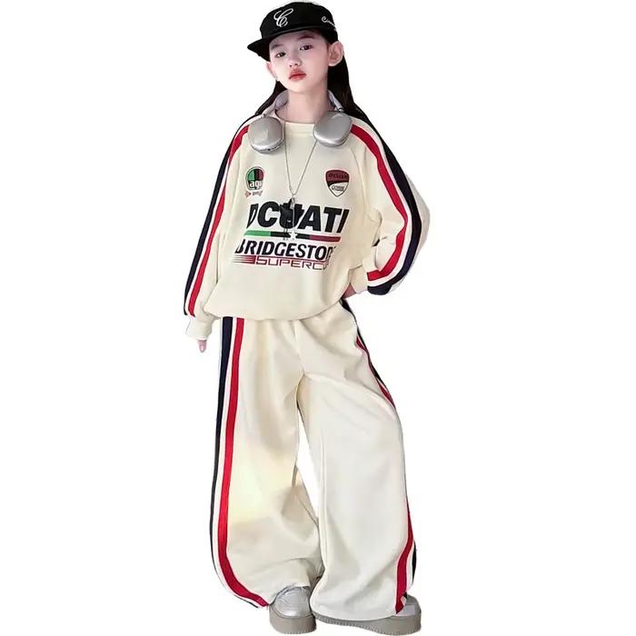 Vêtements pour enfants, ensemble deux pièces pour filles, style course, sweat-shirt à imprimé lettre