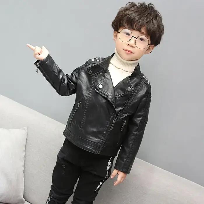 Mode enfants veste en cuir filles veste en polyuréthane enfants moto vêtements d'extérieur pour bébé